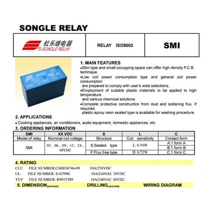 SONGLE Relay SMI-24VDC-SL-A 24V 4Pin Relay Original