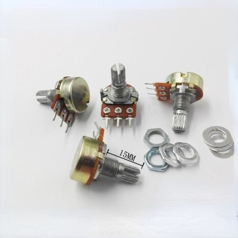 5Pcs WH148 Potentiometer 3Pin 6Pn Shaft Length 15mm Amplifier Dual Stereo Potentiometer 1K 2K 5K 10K 50K 100K 500K