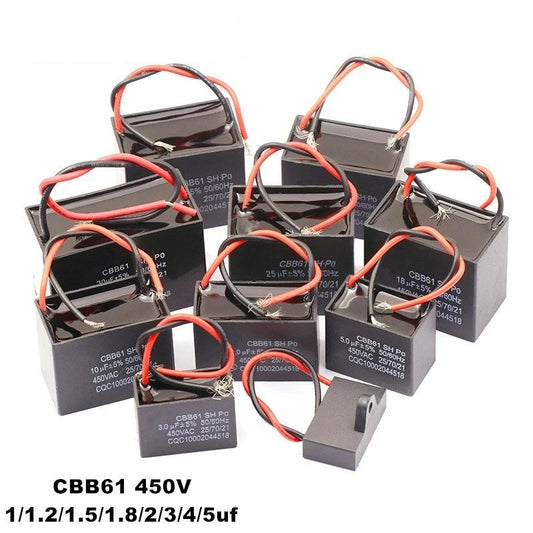 CBB61 Capacitor 450V 0.8UF 1UF 1.2UF 1.5UF 1.8UF 2UF 2.2UF 2.5UF 2.7UF 3UF 3.5UF 4UF 4.5UF 5UF 6UF 7UF 8UF 10UF 12UF 14UF 15UF 16UF