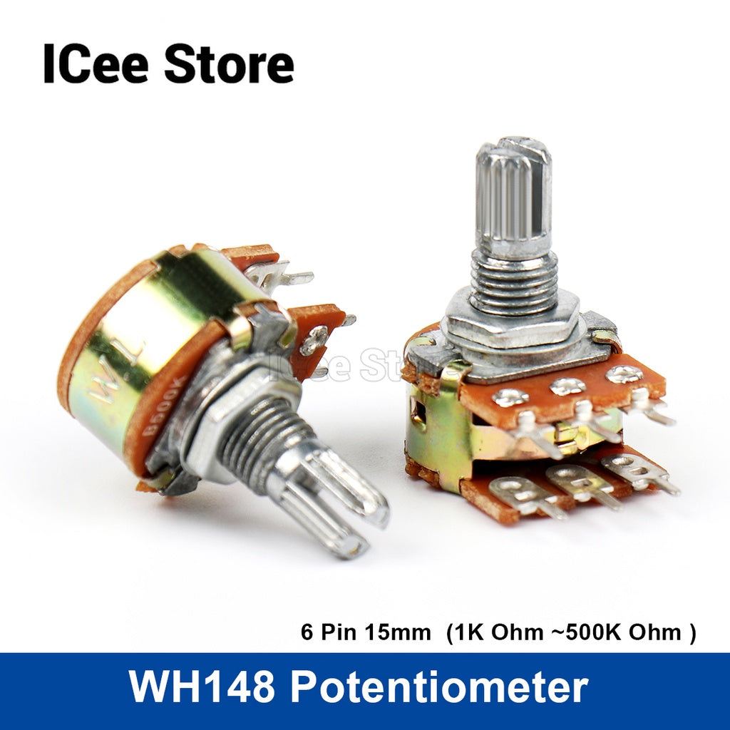 5Pcs WH148 6Pin 1K 2K 5K 10K 20K 50K 100K 500K Ohm 6 Pin 15mm Shaft Amplifier Dual Stereo Potentiometer