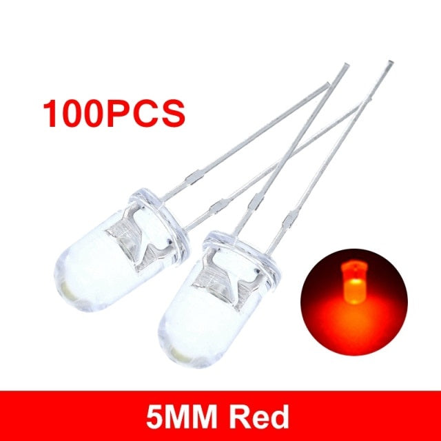 100pcs High Quality Transparent Round 5mm Super Bright Water Clear Green Red White Yellow Blue Light LED Bulbs Emitting Diode