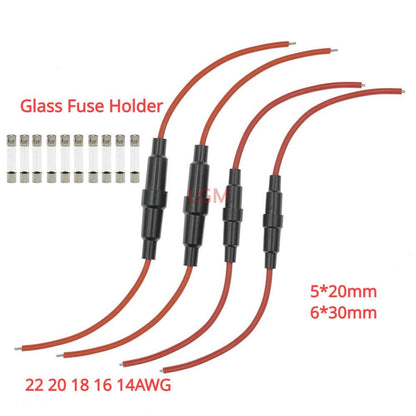 5Pcs 5*20mm 6*30mm Glass Fuse Holder Screw Type 5X20mm with 22 20 18 16 14AWG Wire Cable 250V 5X20MM Glass Fuse Tube Fuse Casing