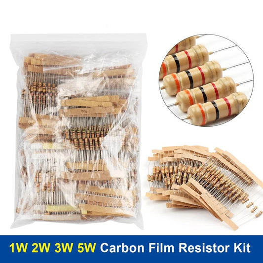 1W 2W 3W 5W Carbon Film Resistor Rang Assortment Kit Set Resistors Kit Ohm Color Ring Resistance 0.1~750R 1K~820K