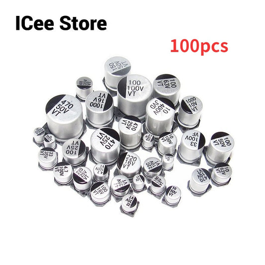 100Pcs SMD Capacitor 10V 16V 25 35V 50V 220U 330UF 470UF 1000UF Aluminum Electrolytic Capacitor