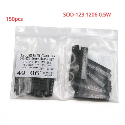 150Pcs SOD-123 1206 0.5W Zener Diode SMD Package 15 Values