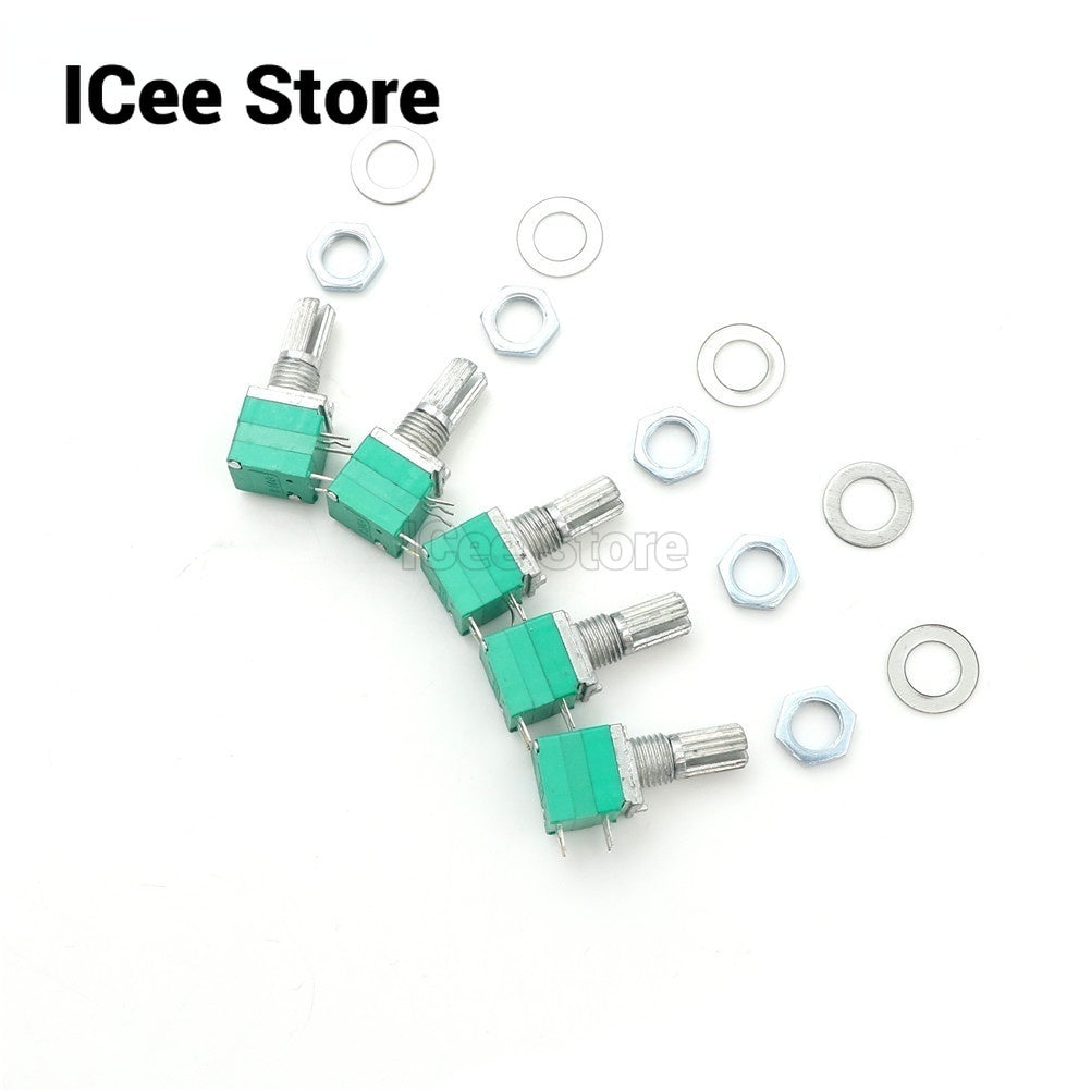 5Pcs RK097 Potentiometer 3Pin 5Pin 6Pin RK097N B5K 5K 10K 20K 50K 100K with Switch Audio Shaft 15mm Amplifier Sealing Potentiometer