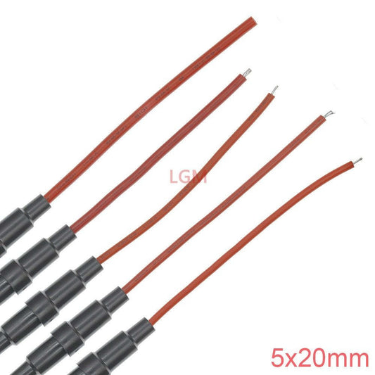 5Pcs 5*20mm 6*30mm Glass Fuse Holder Screw Type 5X20mm with 22 20 18 16 14AWG Wire Cable 250V 5X20MM Glass Fuse Tube Fuse Casing