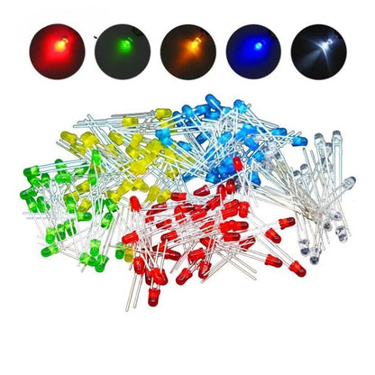 100pcs 3mm 5mm LED Light White Yellow Red Green Blue Assorted Kit DIY LEDs Set Electronic Diy Kit