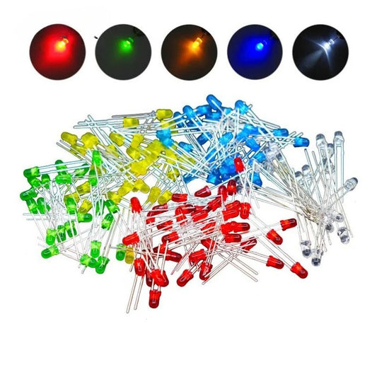 100pcs 3mm 5mm LED Light White Yellow Red Green Blue Assorted Kit DIY LEDs Set Electronic Diy Kit
