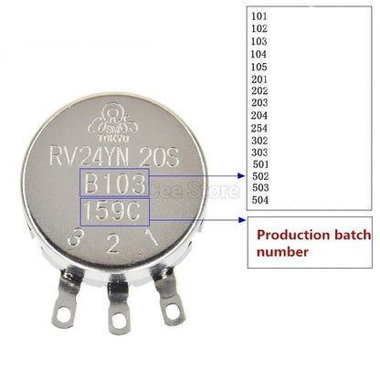 Potentiometer RV24YN20S B102 B202 B502 B103 B203 B503 B104 Ohm 1K 10K 20K 50K 100K 500K Ohm Potentiometer Adjustable Resistor