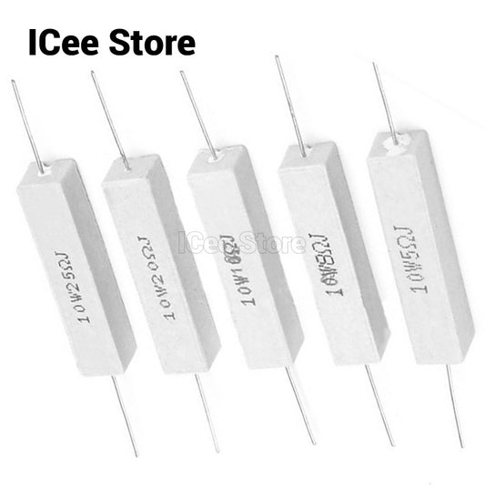 5Pcs 10W Cement Resistor 0.1R-10K 0.5R 1R 2R 3R 5R 8R 10R 15R 20R 25R 30R 47R 50R 100R 1K 3K 10K Ohm Power Resistor