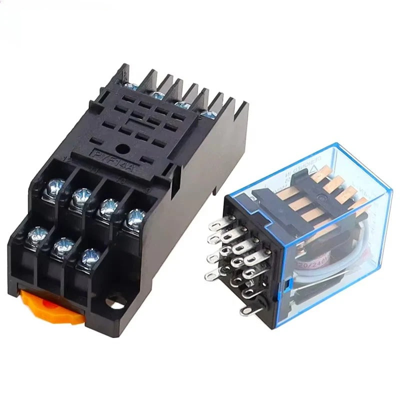 AC 220V DC 24V 12V Small Electromagnetic Relay 5A 8Pin 14Pin Coil Power Relay w Base MY2NJ LY2NJ MY4NJ HH52P HH54P