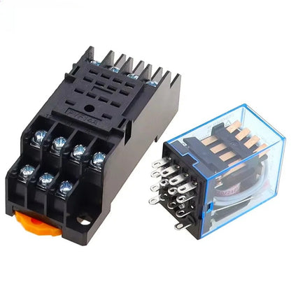 AC 220V DC 24V 12V Small Electromagnetic Relay 5A 8Pin 14Pin Coil Power Relay w Base MY2NJ LY2NJ MY4NJ HH52P HH54P