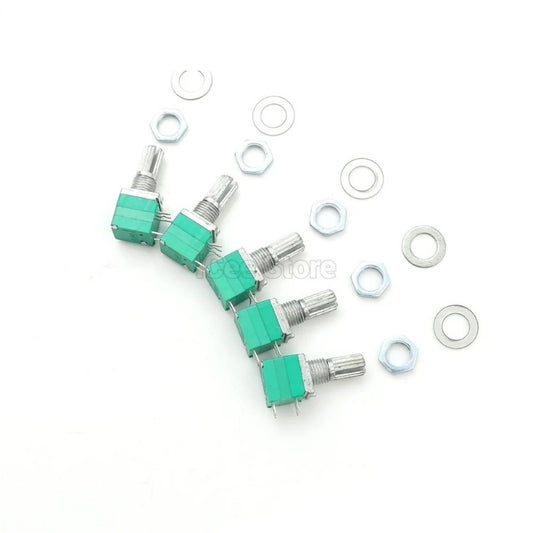 5Pcs RK097 Potentiometer 3Pin 5Pin 6Pin RK097N B5K 5K 10K 20K 50K 100K with Switch Audio Shaft 15mm Amplifier Sealing Potentiometer