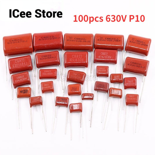100Pcs CBB Capacitors P10 630V 102J 103J 104J 154J 222J 223J 224J 332J 472J 473J CBB Capacitor P=10MM