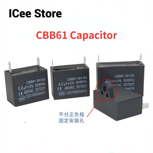 CBB61 Capacitor Air Conditioner Fan Start Capacitor 450V 1UF 1.5UF 2UF 3UF 3.5UF 5UF 6UF 8UF 10UF 12UF