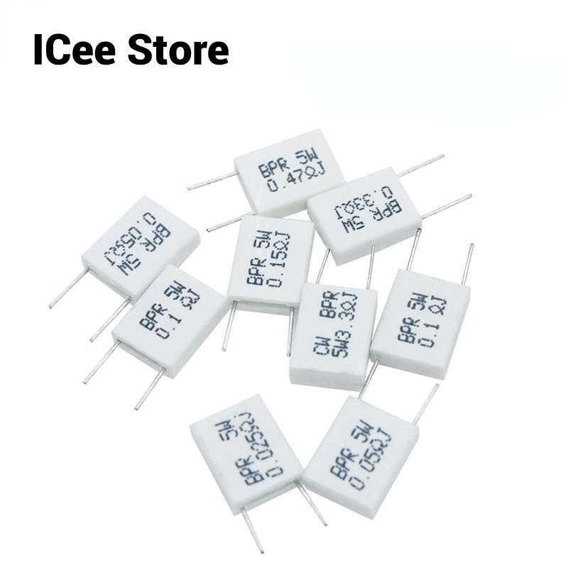 10Pcs BPR56 Non-Inductive Cement Resistor 5W Resistance 0.1R 0.15R 0.22R 0.25R 0.33R 0.5R Ohm