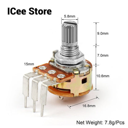 5Pcs WH148 Potentiometer 3Pin 15mm Shaft B5K B10K B50K B100K B500K with Switch Amplifier Dual Stereo Potentiometer
