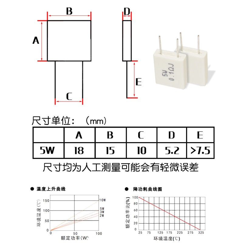 10Pcs BPR56 Non-Inductive Cement Resistor 5W Resistance 0.1R 0.15R 0.22R 0.25R 0.33R 0.5R Ohm