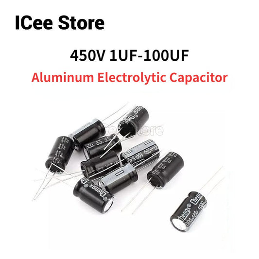 20Pcs Aluminum Electrolytic Capacitor 450V 1uF-220uF 2.2uF 3.3uF 4.7uF 6.8uF 10uF 15uF 22uF 33uF 47uF 68uF 82uF 100uF 220uF