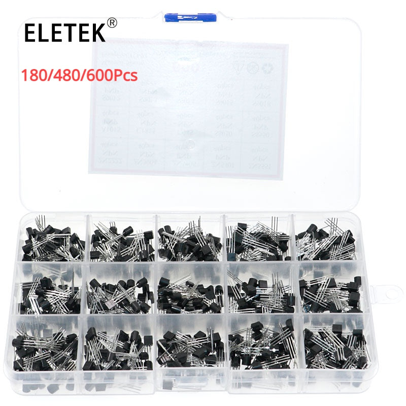 180/480/ 600pcs/Box  TO-92  Transistor Set Kit 2N2222 2N5401 2N5551 A1015 A733 S9014 C1815 C945 A42 A92 2N3904 2N3906 2N5401 2N5551