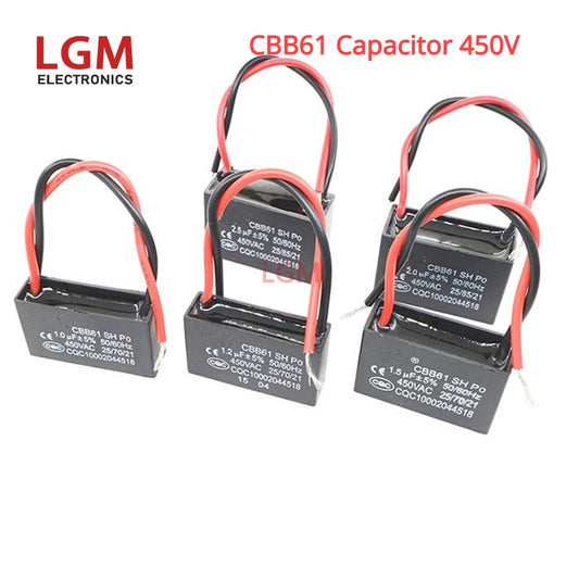CBB61 450V Fan Starting Capacitor 0.8UF 1UF 1.2UF 1.5UF 1.8UF 2UF 2.2UF 2.5UF 2.7UF 3UF 3.5UF 4UF 4.5UF 5UF 6UF 7UF 8UF 10UF 12UF 14UF 15UF 16UF