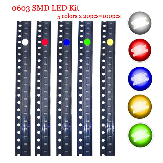 100Pcs SMD LED Kit  0603 0805 Red/Green/Blue/White/Yellow Led Diode Set 5 Colors Each 20pcs