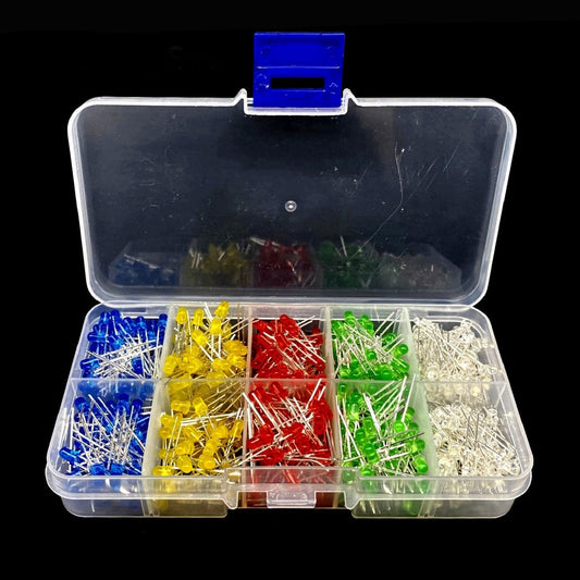 500pcs/Box 3MM LED Light Emitting Diode Beads Resistance Lights Kits Bulb Lamp 5 Colors Red White Yellow Green Blue Kit