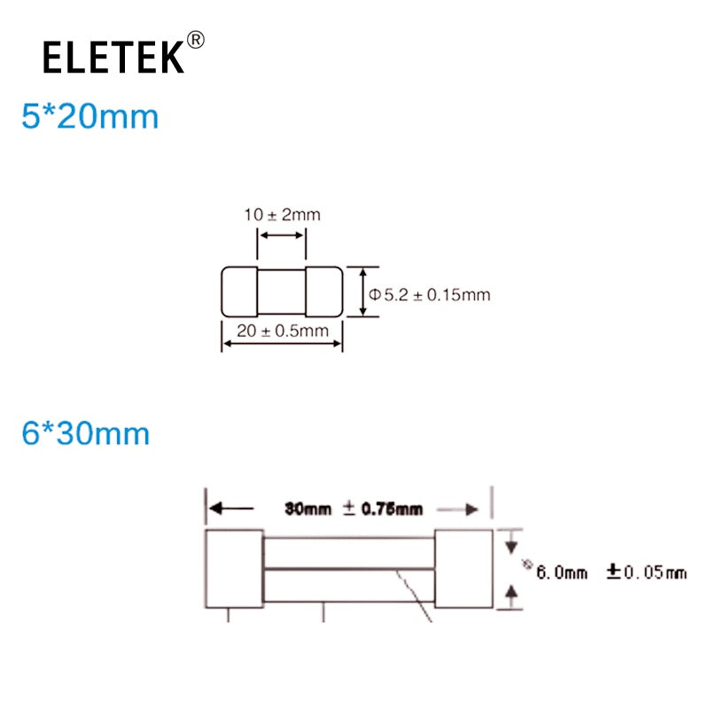 10pcs 5 x 20mm 6 x 30mm Ceramic Tube Fuses  Fast Blow Fuse 250V 1A 1.5A 2A 2.5A 3A 4A 5A 6.3A 8A 10A 12A 15A 20A 25A 30A