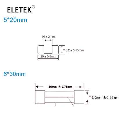 10pcs 5 x 20mm 6 x 30mm Ceramic Tube Fuses  Fast Blow Fuse 250V 1A 1.5A 2A 2.5A 3A 4A 5A 6.3A 8A 10A 12A 15A 20A 25A 30A