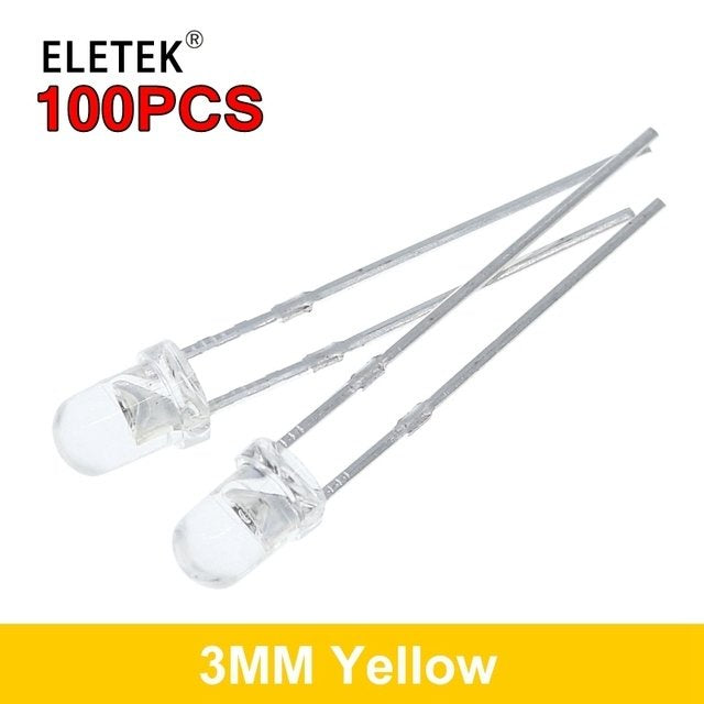 100Pcs F3 Ultra Bright 3MM Round Water Clear Green/Yellow/Blue/White/Red LED Light Lamp Emitting Diode Dides Kit