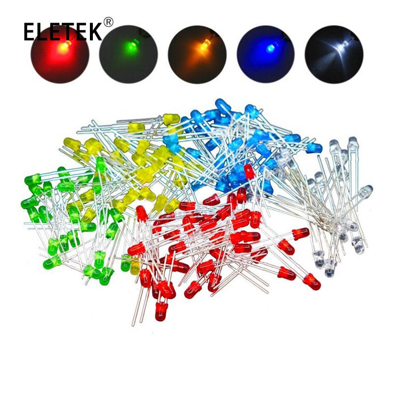 100pcs 3mm 5mm LED Light White Yellow Red Green Blue Assorted Kit DIY LEDs Set Electronic Diy Kit
