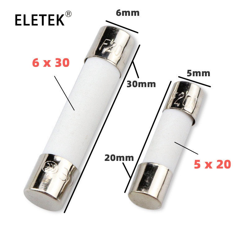 10pcs 5 x 20mm 6 x 30mm Ceramic Tube Fuses  Fast Blow Fuse 250V 1A 1.5A 2A 2.5A 3A 4A 5A 6.3A 8A 10A 12A 15A 20A 25A 30A