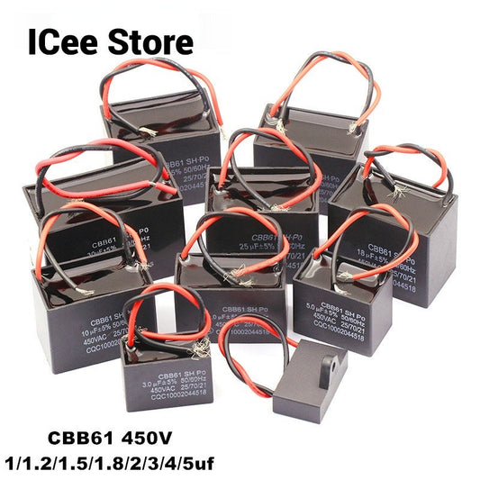 CBB61 Capacitor 450V 0.8UF 1UF 1.2UF 1.5UF 1.8UF 2UF 2.2UF 2.5UF 2.7UF 3UF 3.5UF 4UF 4.5UF 5UF 6UF 7UF 8UF 10UF 12UF 14UF 15UF 16UF