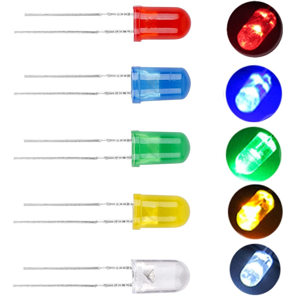 200Pcs LED Diode Lights 3mm 5mm LED Lights Emitting Diodes Assortment Set Kit White Red Blue Green Yellow DIY LED Diode Set