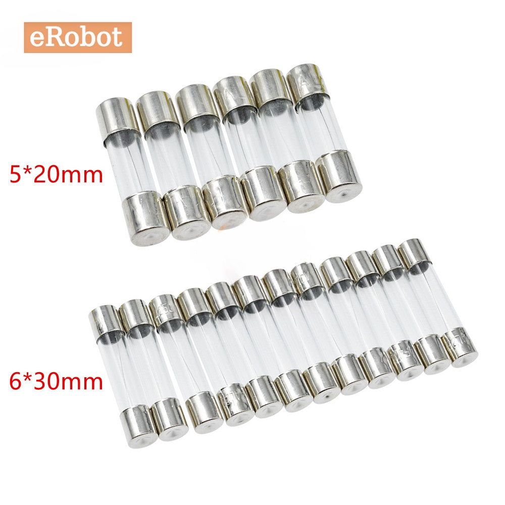 10Pcs 5x20mm 6x30mm Glass Tube Fuse Kit 250V 0.1A 0.2A 0.5A 0.8A 1A 2A 2.5A 3A 4A 5A 6.3A 7A 8A 10A 12A 15A 20A 30A AMP Circuit Fast Blow Fuses