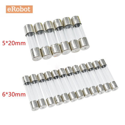 10Pcs 5x20mm 6x30mm Glass Tube Fuse Kit 250V 0.1A 0.2A 0.5A 0.8A 1A 2A 2.5A 3A 4A 5A 6.3A 7A 8A 10A 12A 15A 20A 30A AMP Circuit Fast Blow Fuses