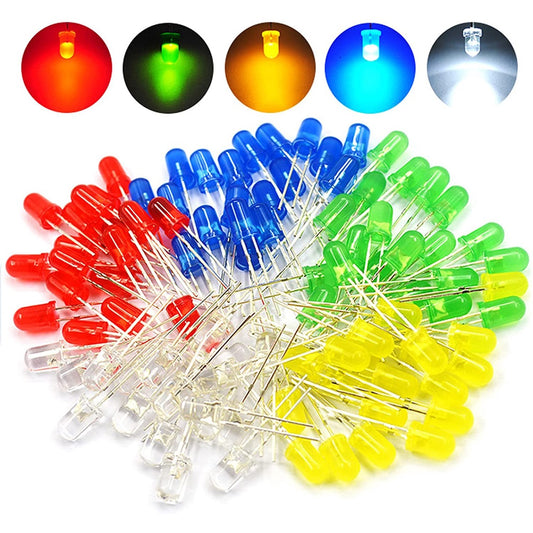 200Pcs LED Diode Lights 3mm 5mm LED Lights Emitting Diodes Assortment Set Kit White Red Blue Green Yellow DIY LED Diode Set