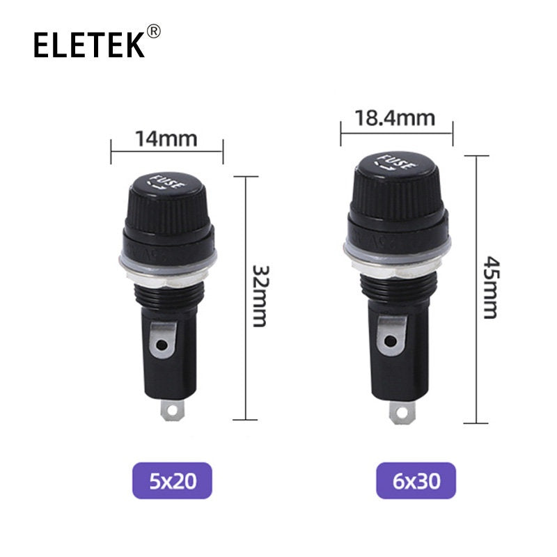 5Pcs 10A 250V Glass Fuse Holders 5x20 6x30 Black Insurance Tube Socket Panel Mount Fuse Socket Copper