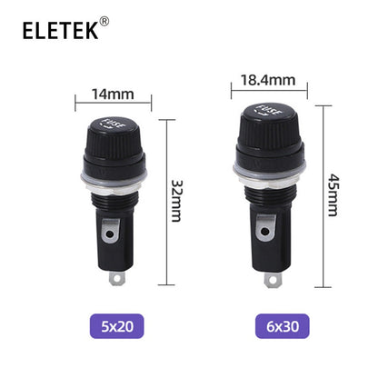5Pcs 10A 250V Glass Fuse Holders 5x20 6x30 Black Insurance Tube Socket Panel Mount Fuse Socket Copper