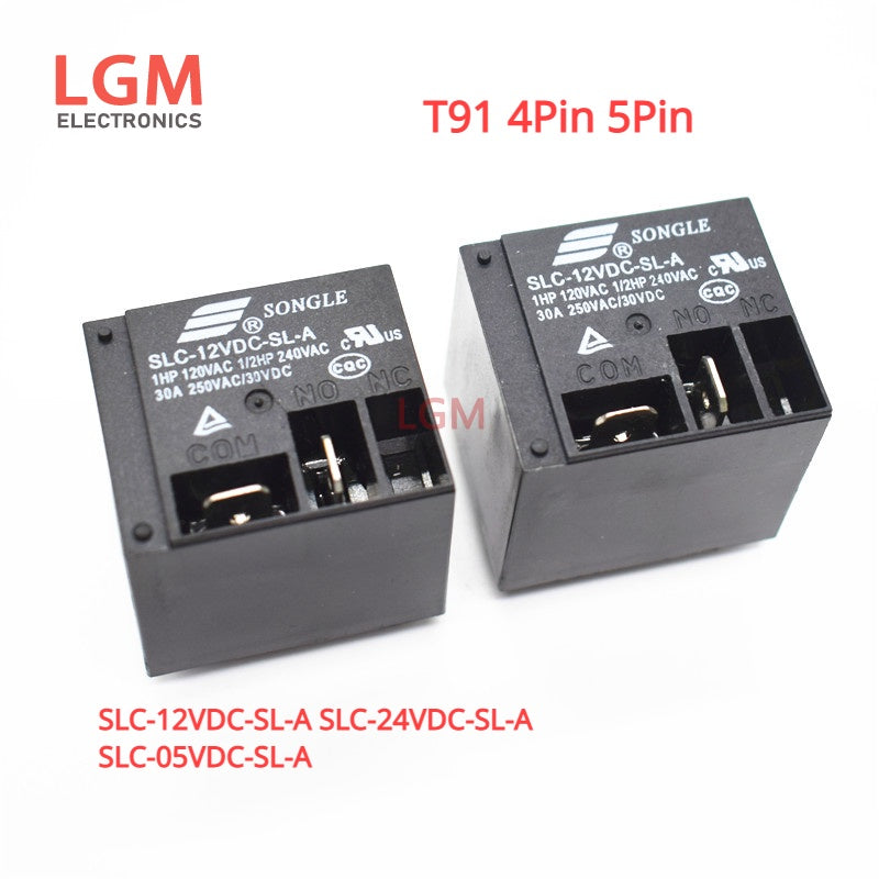 5Pcs Power Relays  SLC-12VDC-SL-A SLC-24VDC-SL-A SLC-05VDC-SL-A 5V 12V 24 30A HF2100 T91 4Pin 5Pin