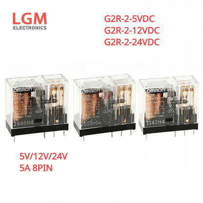 2Pcs Relay G2R-2-5VDC G2R-2-12VDC G2R-2-24V G2R-2 12VDC Power Relays 5V/12V/24V 5A 8PIN