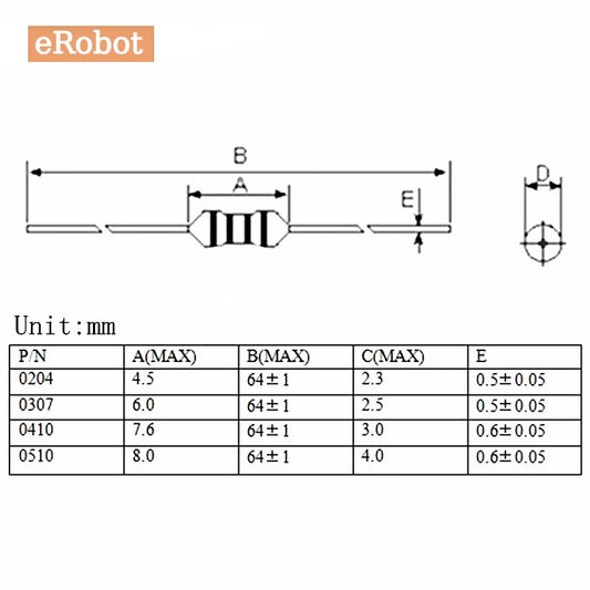 50Pcs 0510 Color Ring Inductance 1W Inductor 1MH 1.5MH 2.2MH 2.7MH 3.3MH 4.7MH 6.8MH 10MH