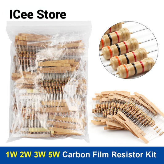 1W 2W 3W 5W Carbon Film Resistor Rang Assortment Kit Set Resistors Kit Ohm Color Ring Resistance 0.1~750R 1K~820K
