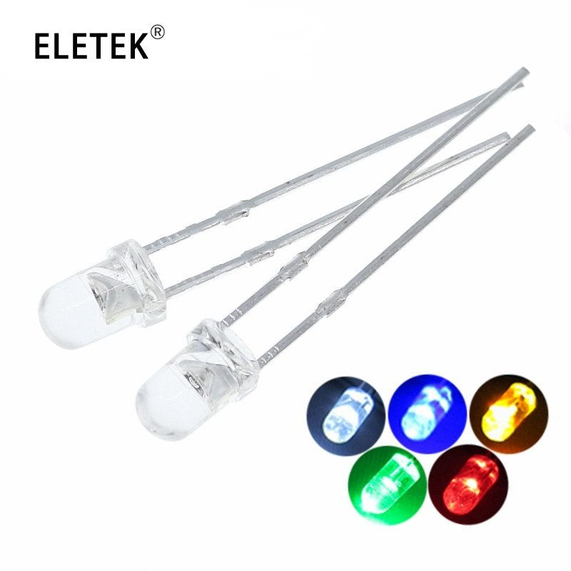 100Pcs F3 Ultra Bright 3MM Round Water Clear Green/Yellow/Blue/White/Red LED Light Lamp Emitting Diode Dides Kit