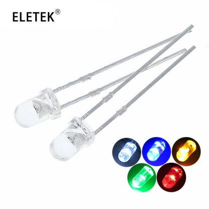 100Pcs F3 Ultra Bright 3MM Round Water Clear Green/Yellow/Blue/White/Red LED Light Lamp Emitting Diode Dides Kit