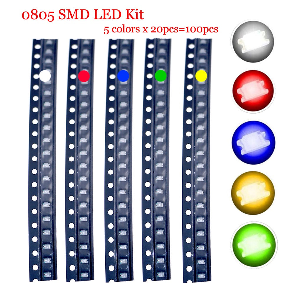 100Pcs SMD LED Kit  0603 0805 Red/Green/Blue/White/Yellow Led Diode Set 5 Colors Each 20pcs