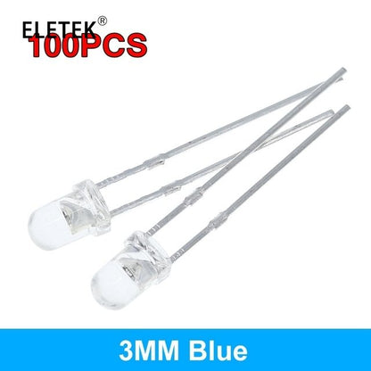 100Pcs F3 Ultra Bright 3MM Round Water Clear Green/Yellow/Blue/White/Red LED Light Lamp Emitting Diode Dides Kit