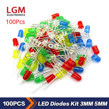 100Pcs 3MM 5MM LED Diode  Electronic Leds Kit Light Emitting Diode White Green Red Blue Yellow F3 F5 Led Diodes