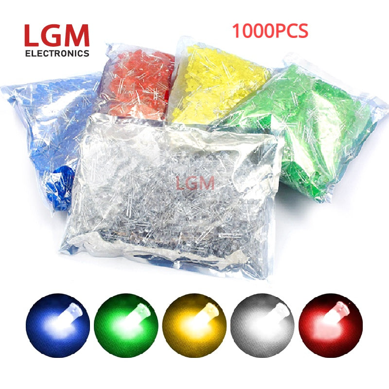 1000PCS Diameter 3mm 5mm LED Lamp Bead Bubble LED F3 F5 Red Green Yellow Blue White Straight Into The Whole Pack F3 F5 LED